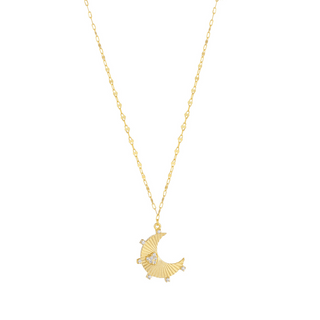 9ct Gold Moon and CZ Heart Necklace