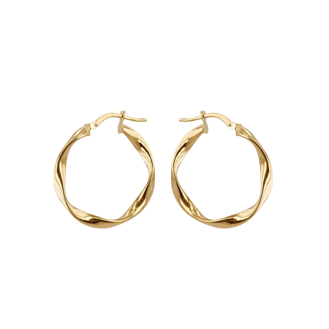 9ct Gold Twisted Wave Hoop Earrings