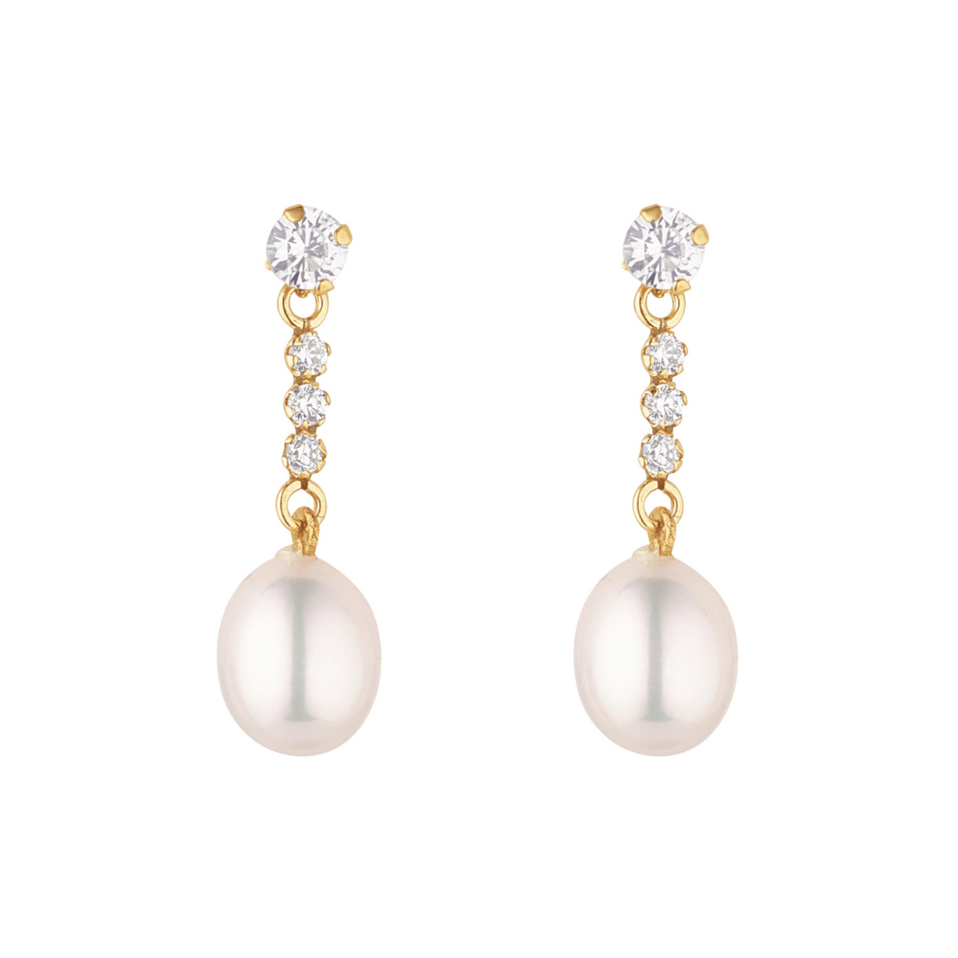 9ct Cubic Zirconia and Pearl Drop Earrings