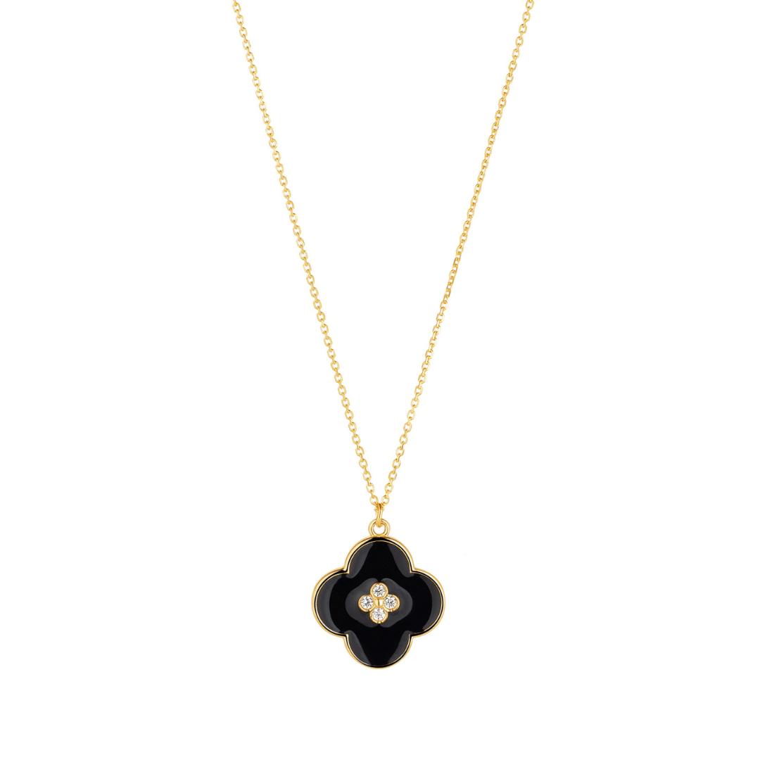 9ct Black Onyx Clover Necklace