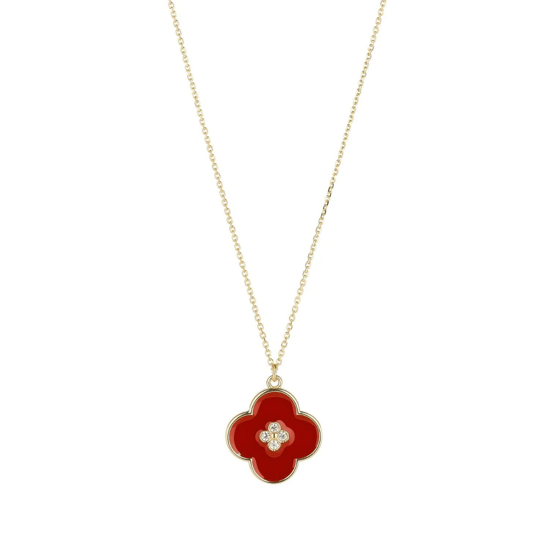 9ct Red Onyx Clover Necklace