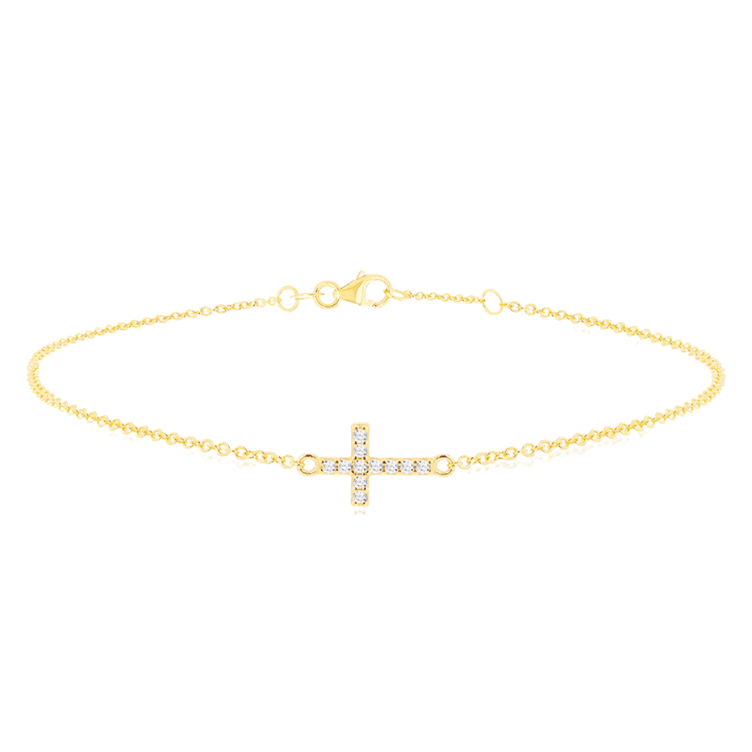 9ct Gold Horizontal CZ Cross Bracelet