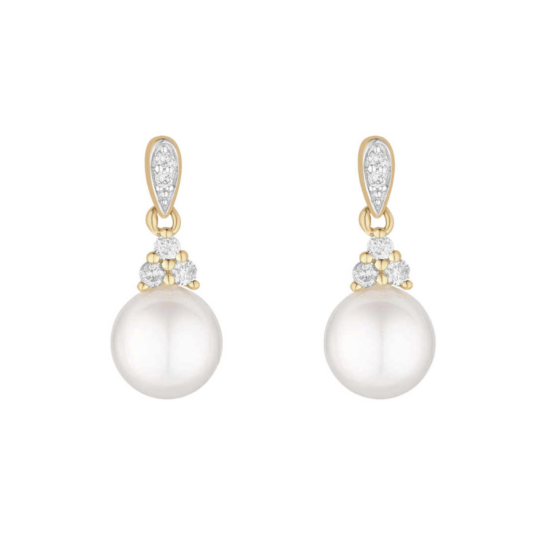 Gold Diamond and Pearl Drop Earrings