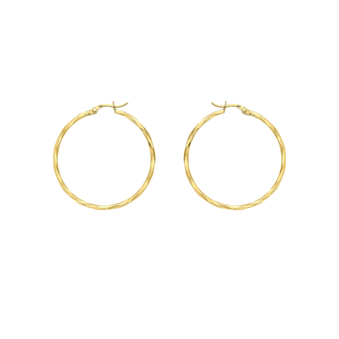 9ct Gold Diamond Cut Faceted Hoops
