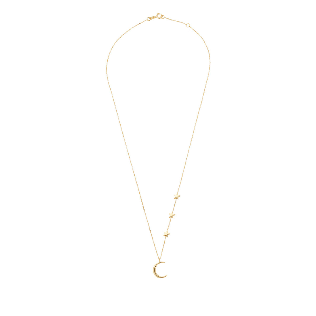 9ct Gold Tri-Star and Moon Necklace
