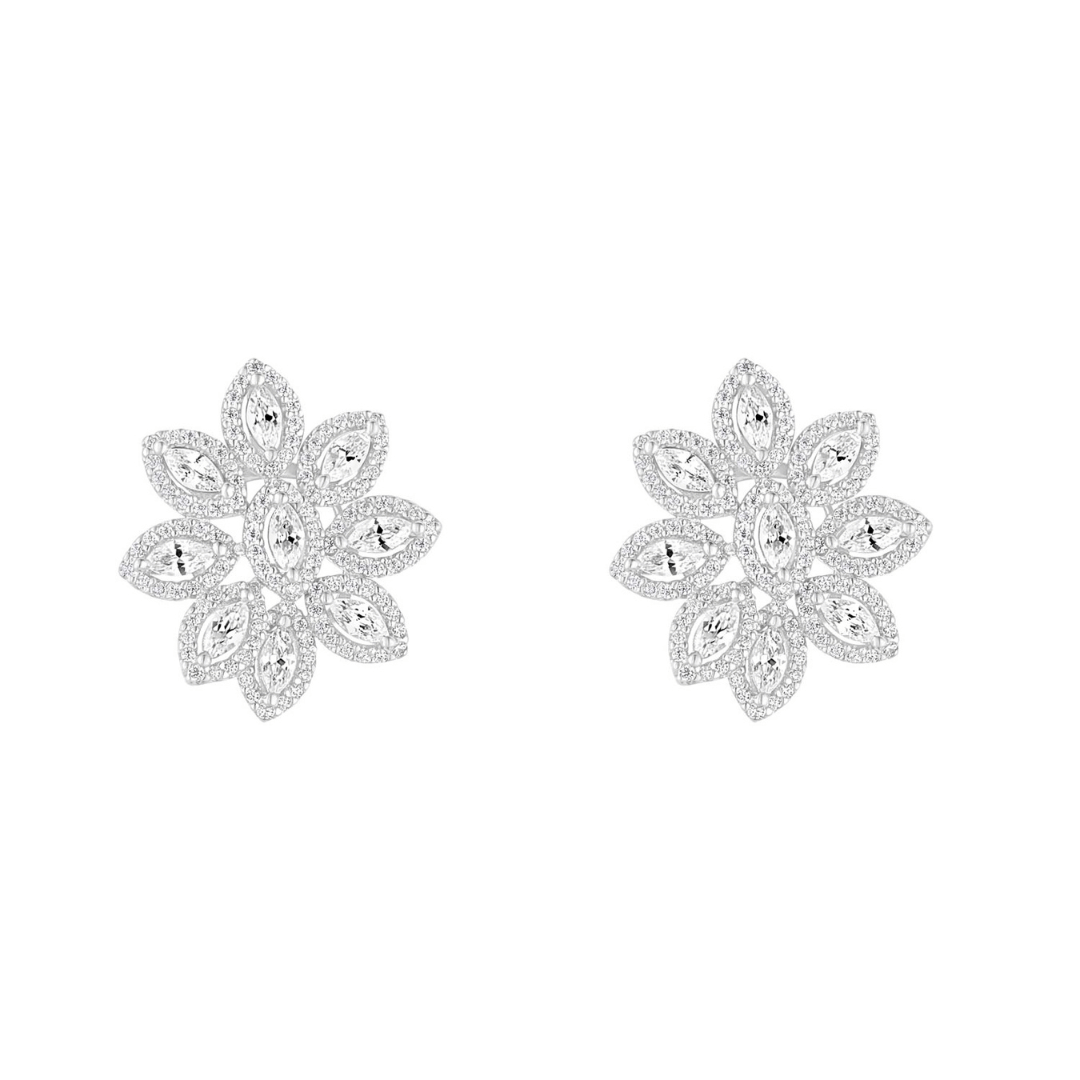 Silver Cubic Zirconia Flower Studs