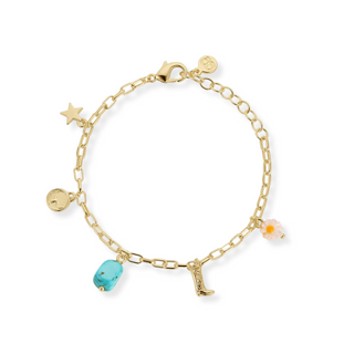 Gold Charm Bracelet with cowboy boot, flower and star