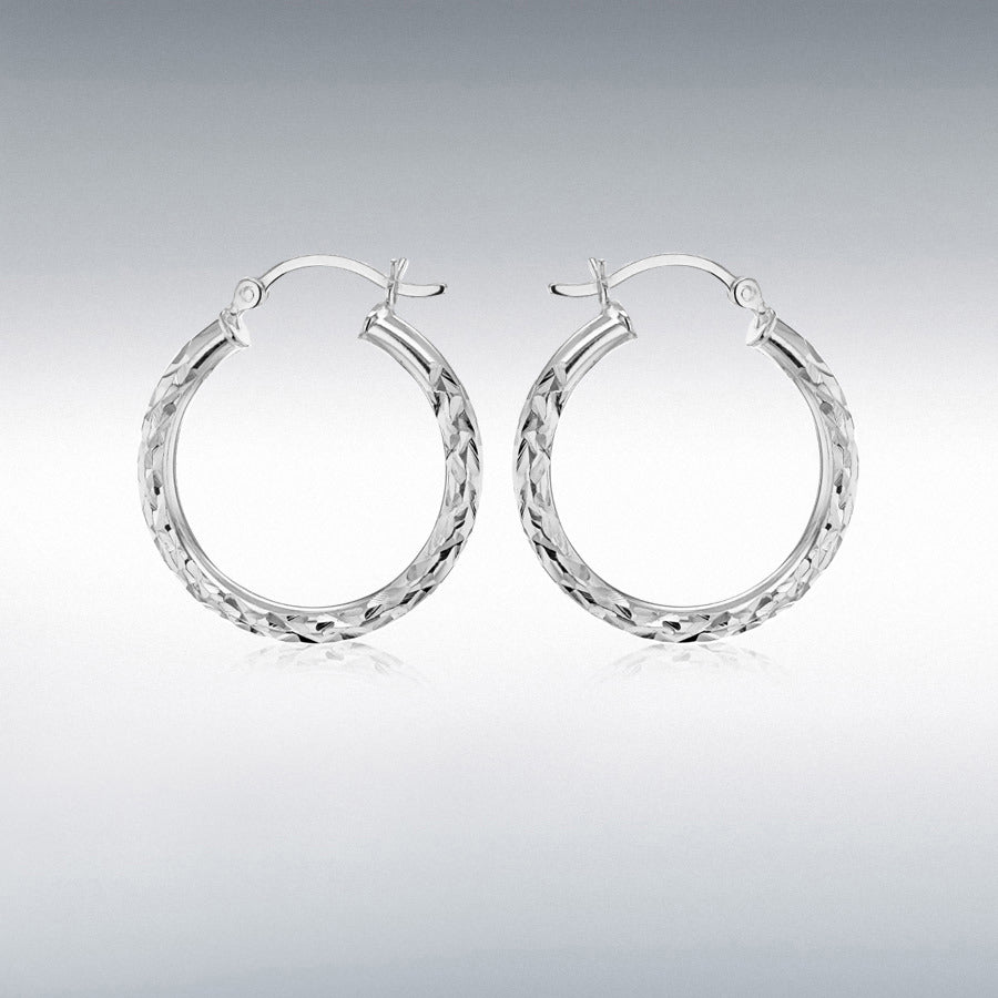 Silver Diamond Cut Hoop Creole Earrings