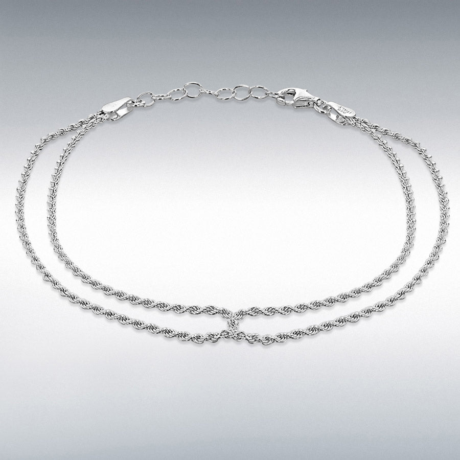 Sterling Silver 1.3mm Linked Rope Chain Adjustable Bracelet