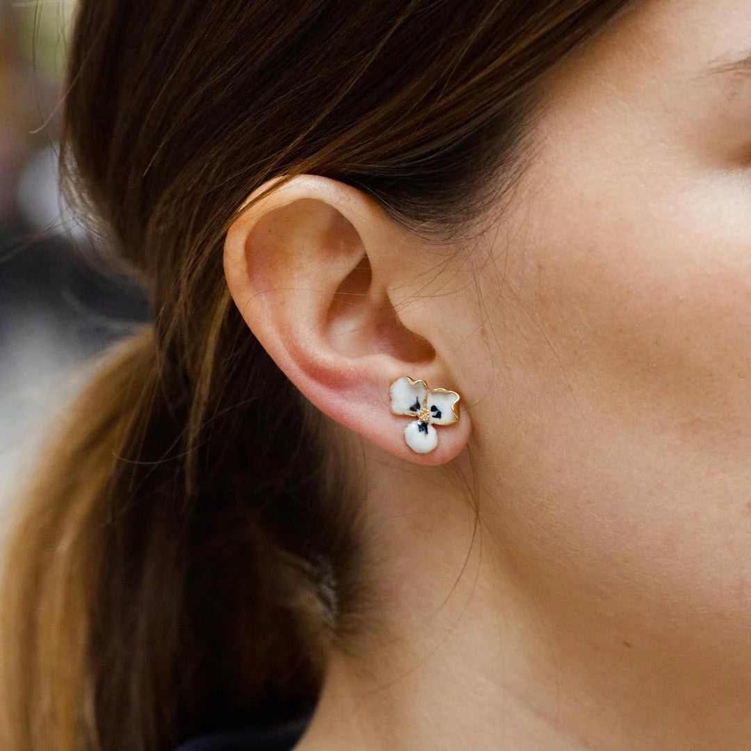 Black and White Clover Stud Earrings