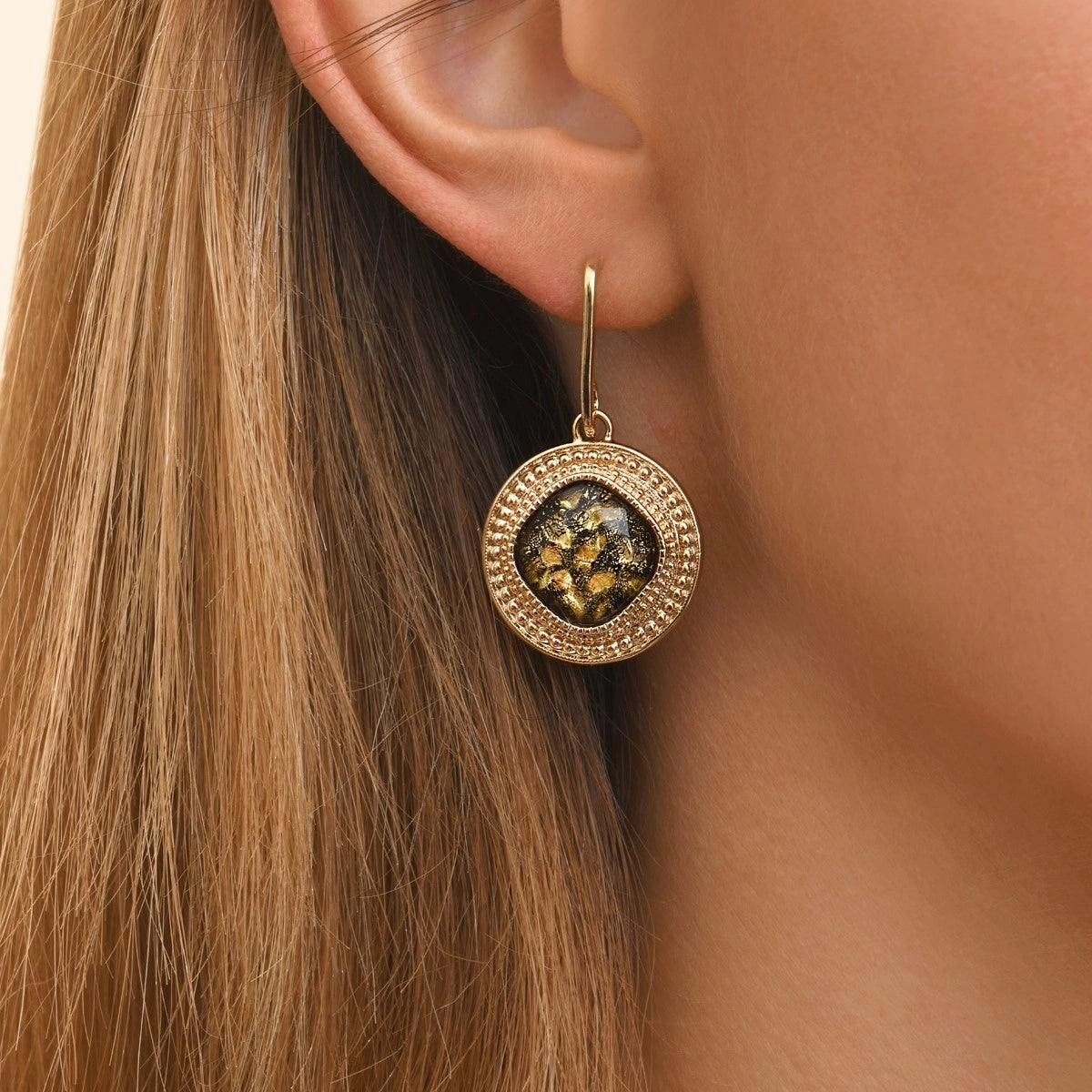 Couture faceted cabochon hoop earrings
