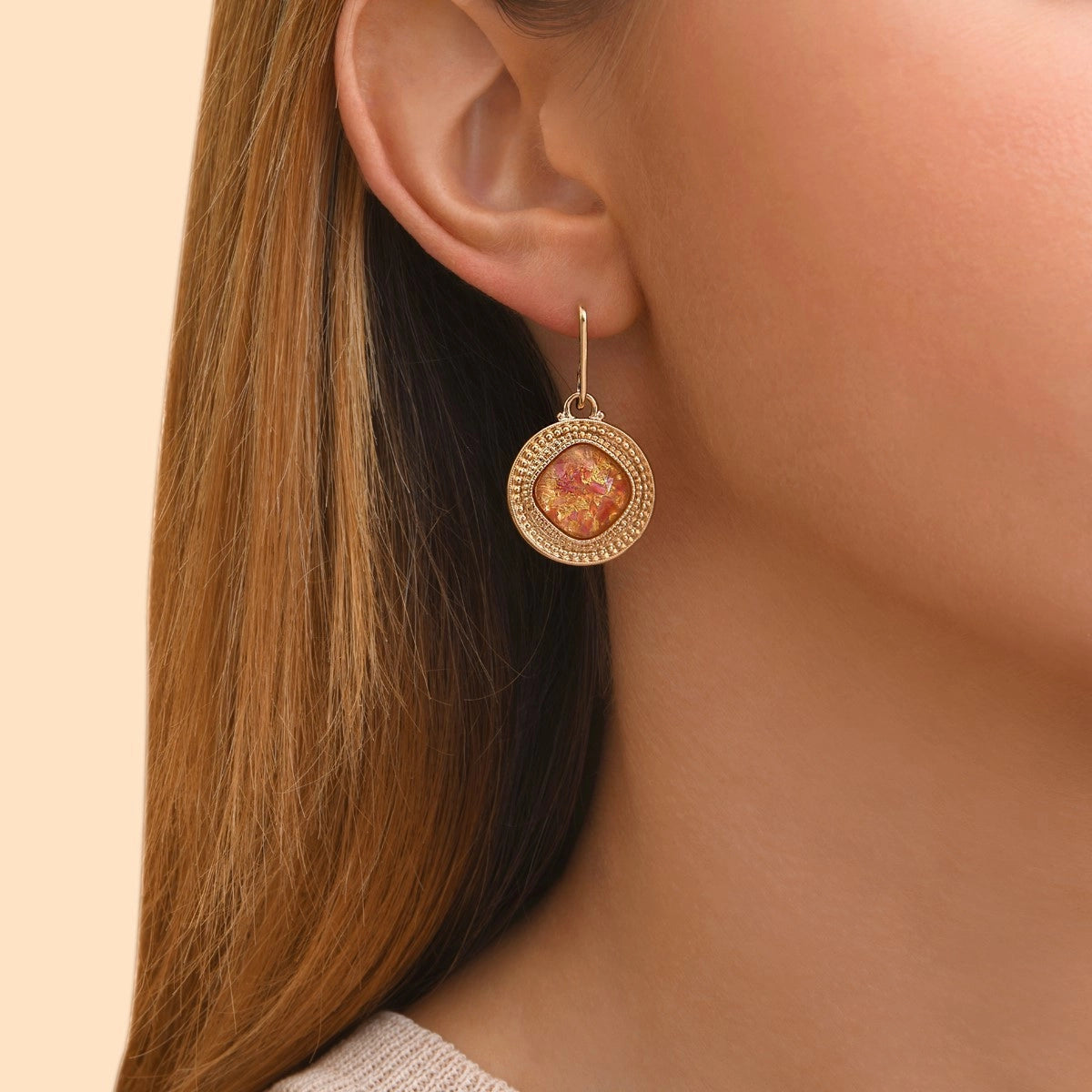 Pink faceted cabochon hoop earrings