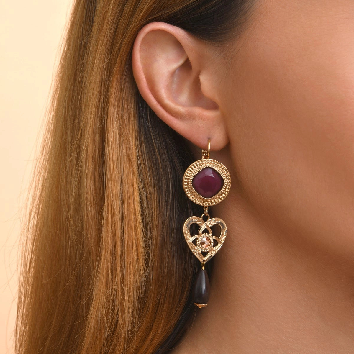 Fashion wood Prestige crystal sleeper earrings