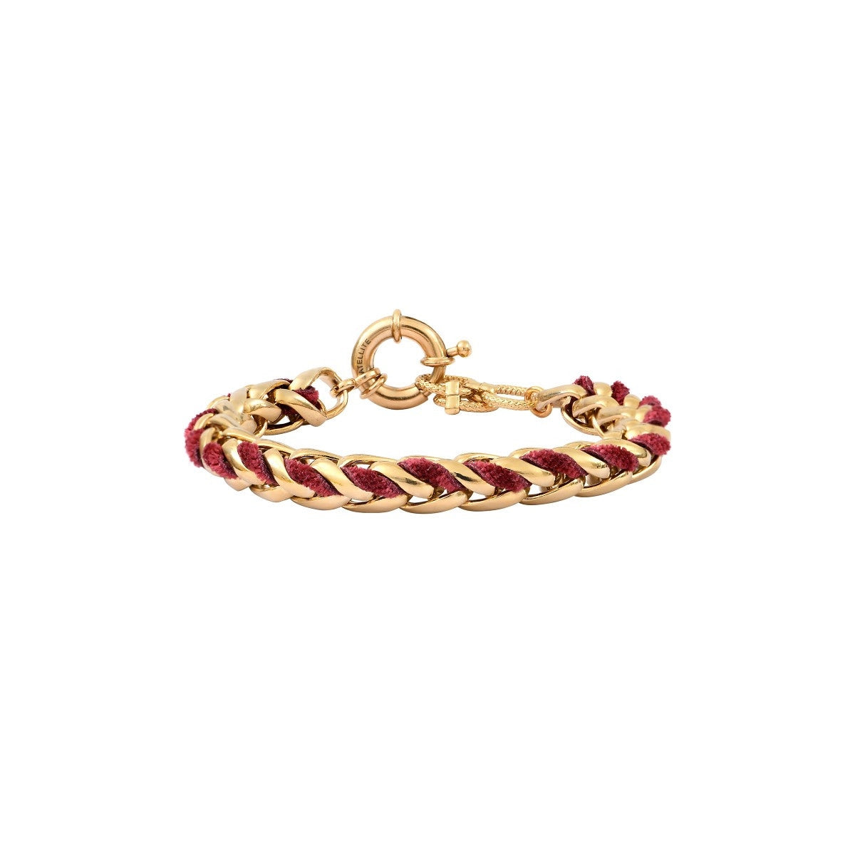 Glamorous red velvet and gold-plated metal adjustable chain bracelet