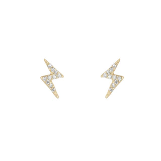 Gold CZ Lightning Bolt Stud Earrings