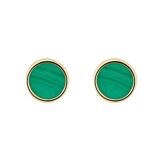 9CT GOLD MALACHITE DISC STUD EARRINGS