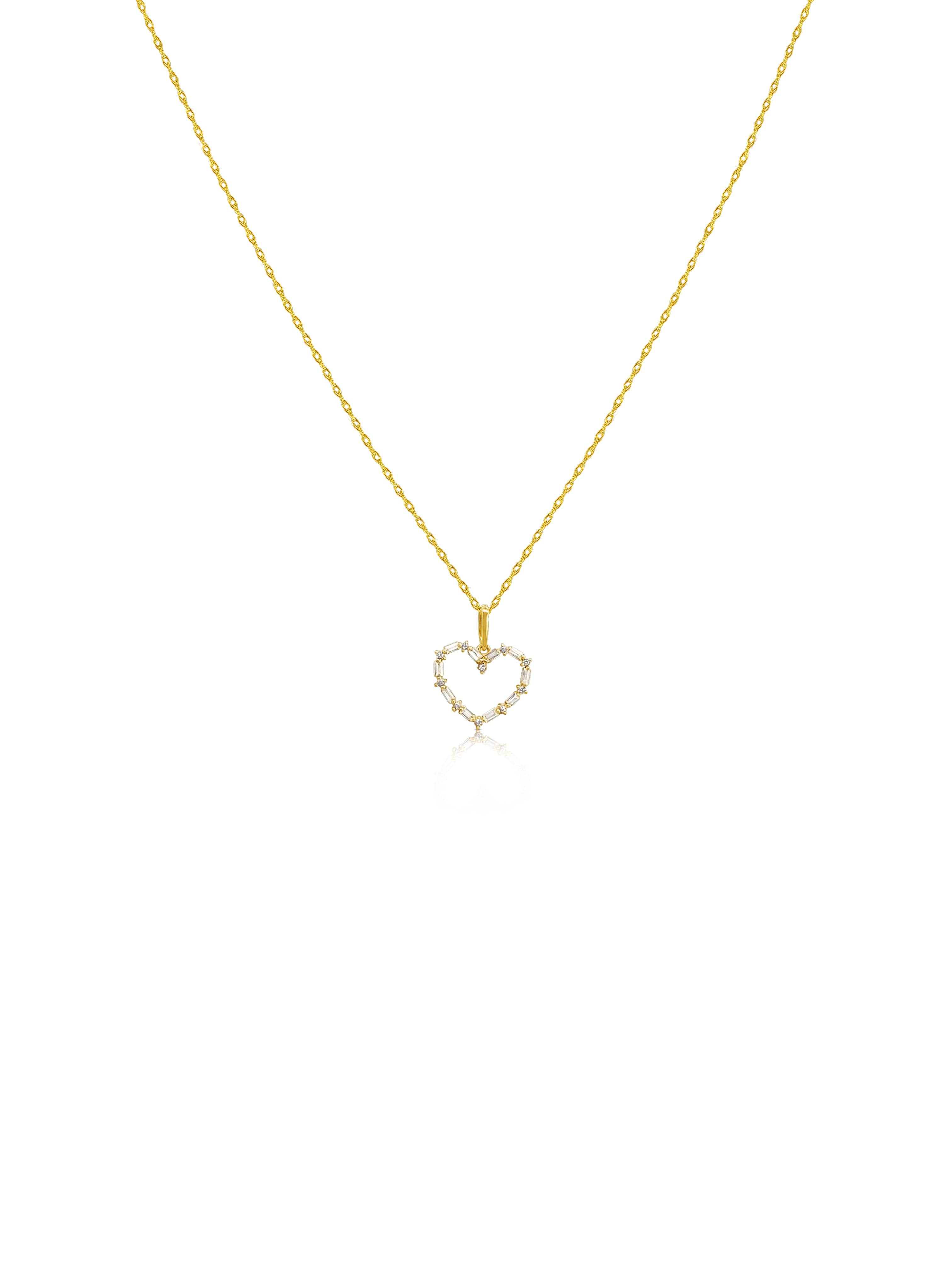 Gold Baguette Set Heart Necklace
