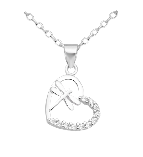 Silver Dragonfly Heart Necklace