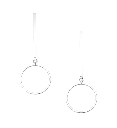 Silver Drop Bar and Circle Earrings