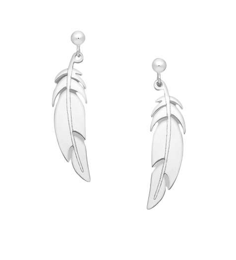 Silver Drop Feather Studs