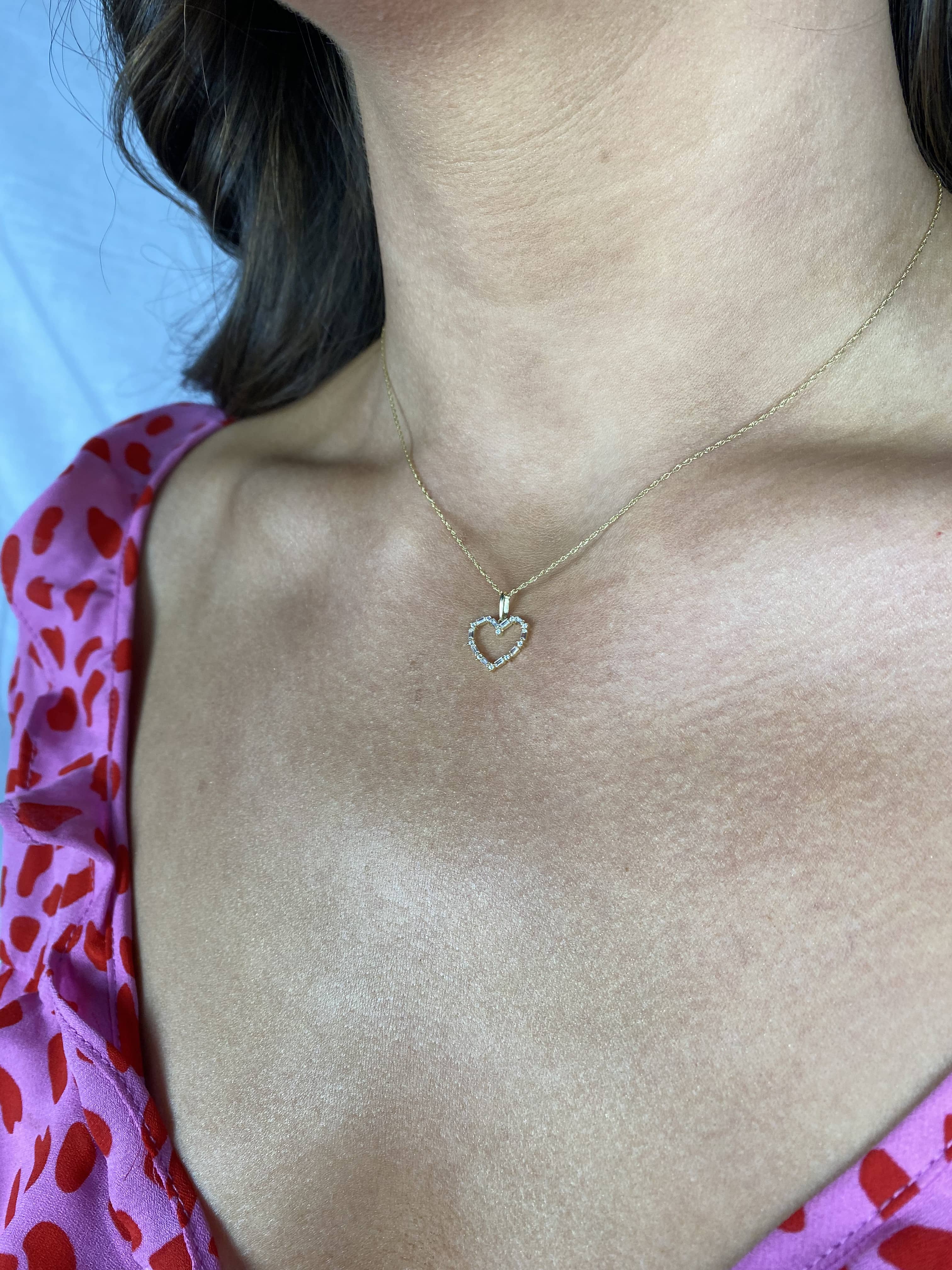Gold Baguette Set Heart Necklace