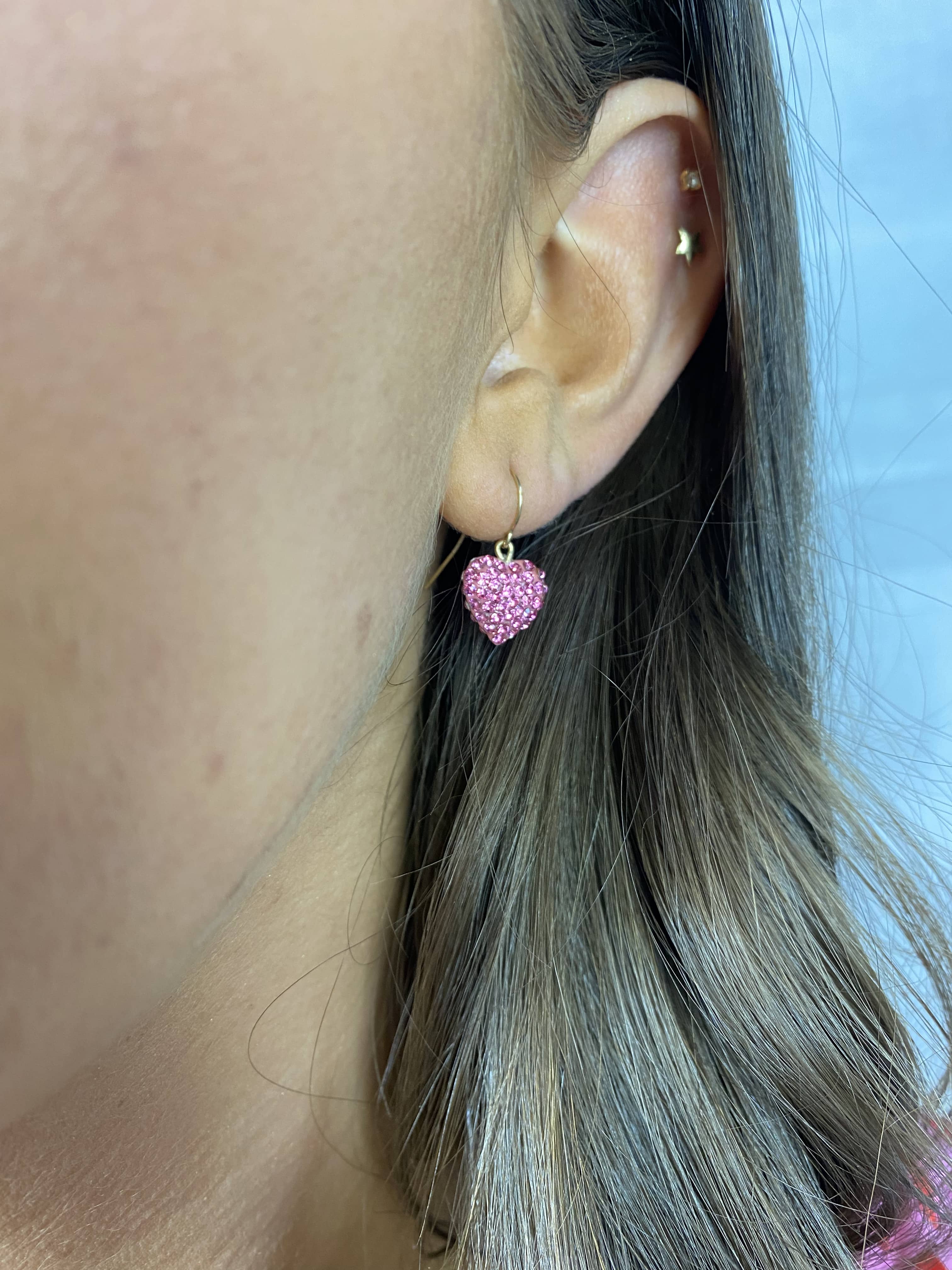 9ct Gold Pink Love Heart Drop Earrings