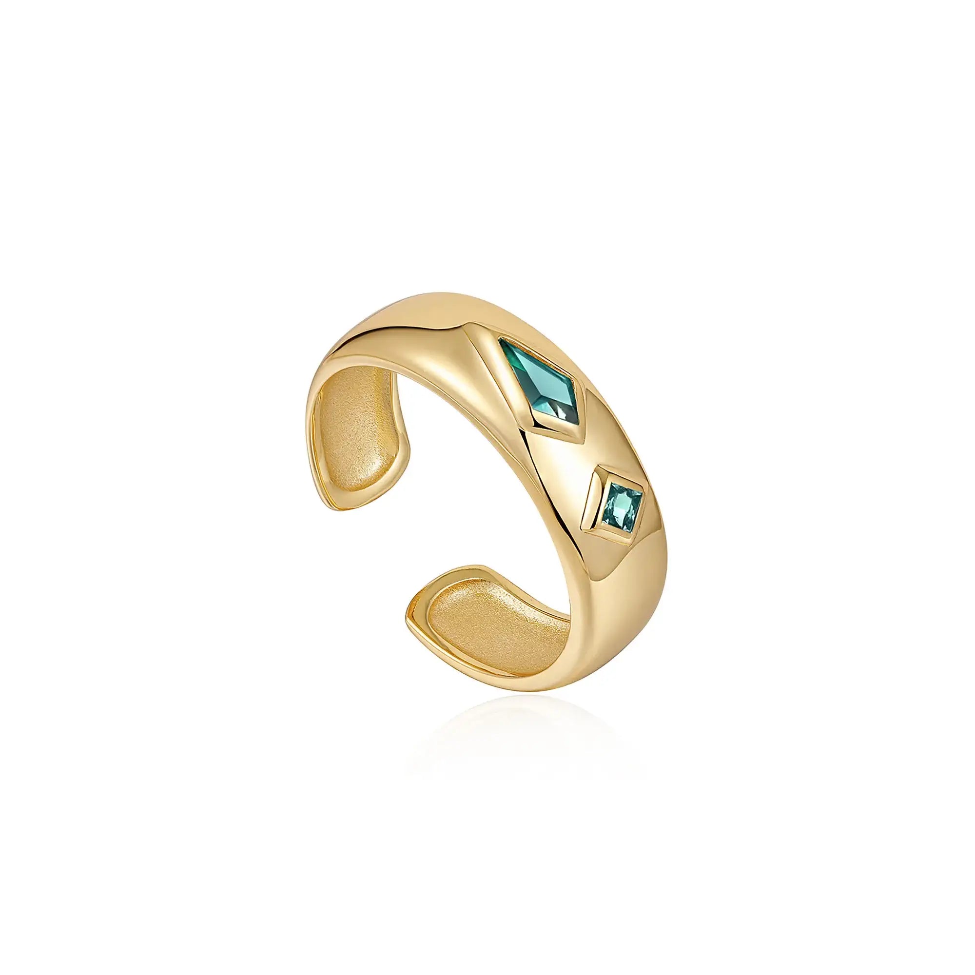 Gold Teal Sparkle Thick Band Ring