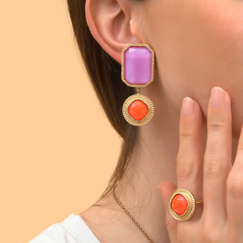 Baroque Earrings Purple Clip-On